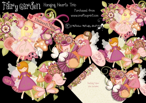 Fairy Garden  Hanging Hearts Trio