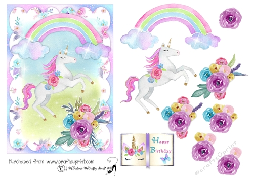 Dancing with Unicorns #1, 5x7 Card Front with Decoupage