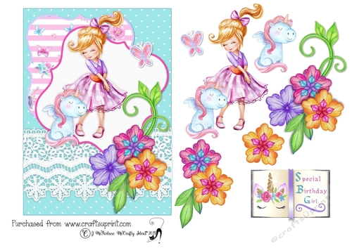 Dancing with Unicorns #2, 5x7 Card Front with Decoupage
