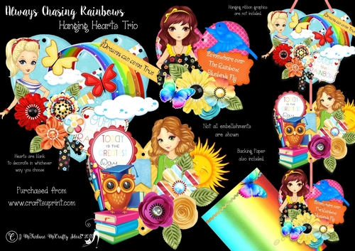 Always Chasing Rainbows Hanging Hearts Trio.
