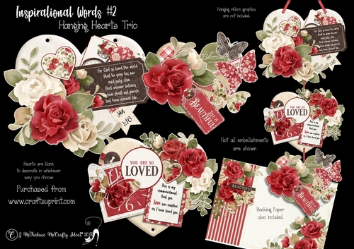 Inspirational Words #2 Hanging Hearts Trio.