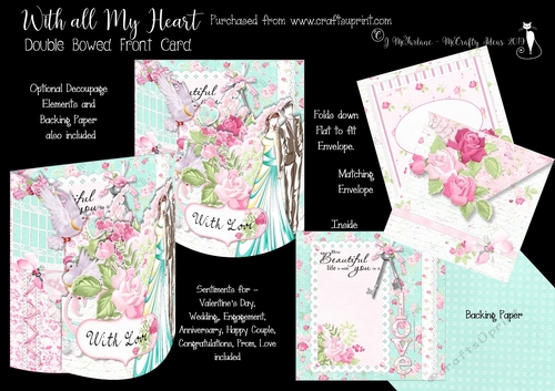 With All My Heart Double Bowed Front Card Kit