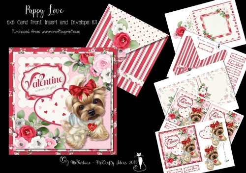 Puppy Love 6x6 Layered Card Front, Insert & Envelope.
