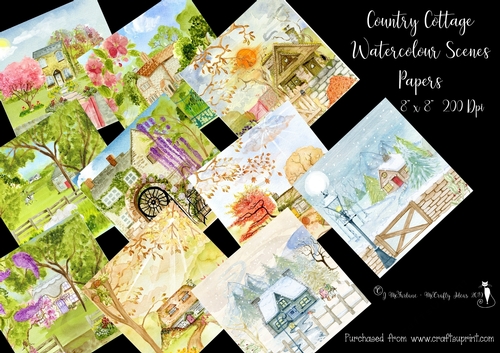 Country Cottage Watercolour Scenes 8x8 200 Dpi