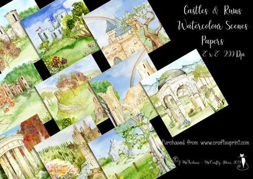Castles & Ruins Watercolour Scenes 8x8 200 Dpi