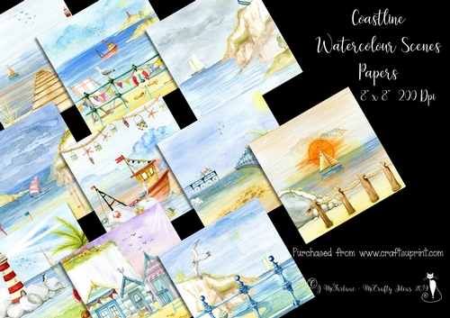 Coastline Watercolour Scenes 8x8 200 Dpi