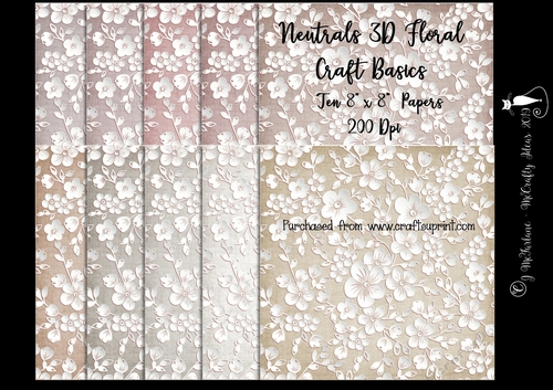 Neutrals 8x8 3D Floral Papers 200Dpi
