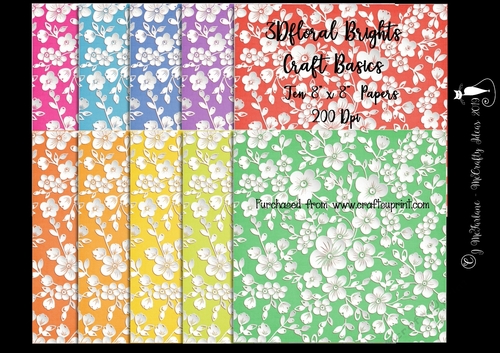Brights 8x8 3D Floral Papers 200Dpi