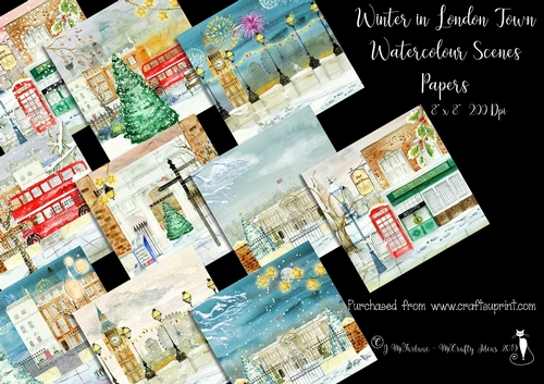 Winter in London Town Watercolour Scenes 8x8 200 Dpi