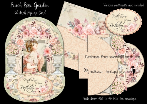 Peach Rose Garden Pop-up Arch Card & Box Envelope
