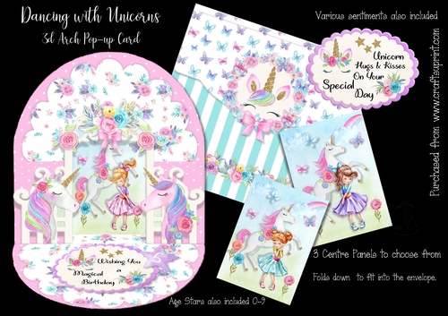 Dancing with Unicorns Pop-up Arch Card & Box Envelope