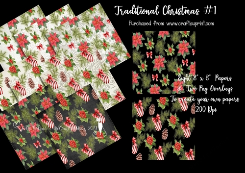 Traditional Christmas #1 - Eight 8x8  Papers & Two Png Overlays 200Dpi