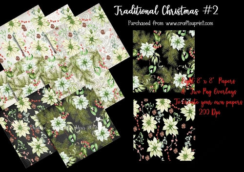 Traditional Christmas #2 - Eight 8x8  Papers & Two Png Overlays 200Dpi