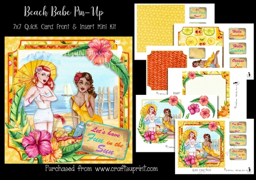 Beach Babe Pin-Up 7x7 Card Front & Insert Mini Kit