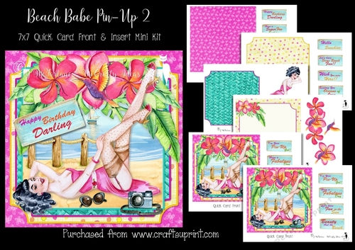 Beach Babe Pin-Up 2 7x7 Card Front & Insert Mini Kit