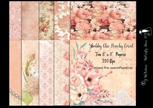 Shabby Chic Peachy Coral Papers 200Dpi