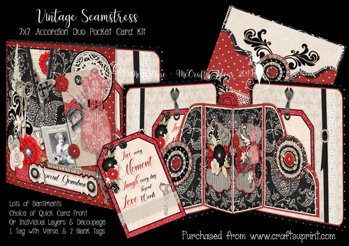 Vintage Seamstress 7x7 Accordion Duo Pocket Card Kit