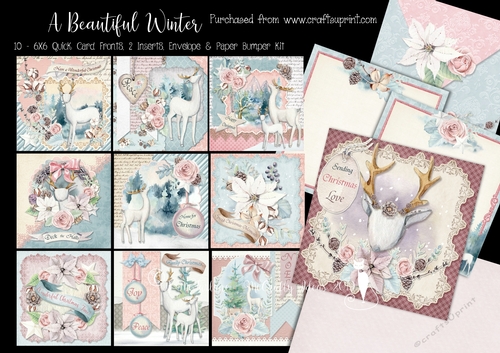 A Beautiful Winter - 10 6x6 Card Fronts, 2 Inserts, Envelope & Paper
