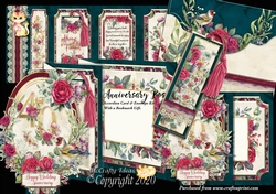 Anniversary Rose Accordion Card, Envelope & Bookmark Kit.