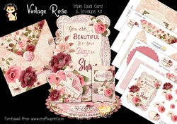 Vintage Rose 1 Triple Easel Card and Envelope Kit. 