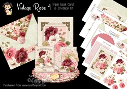 Vintage Rose 4 Triple Easel Card and Envelope Kit.