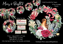 Merry & Bright 2 Wreath Decorations/Card Toppers.