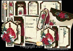 Beautiful Christmas Accordion Card, Envelope & Bookmark Kit.