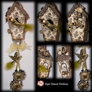 Regal Damask Hanging Birdhouse/treat Box Decoration
