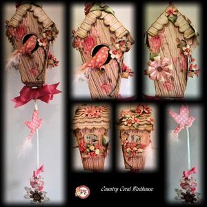 Country Coral Hanging Birdhouse/treat Box Decoration