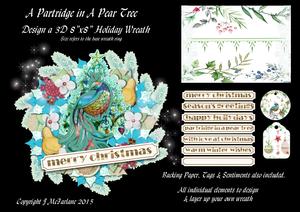 Partridge in a Pear Tree Design a 3D 8"x8" Wreath