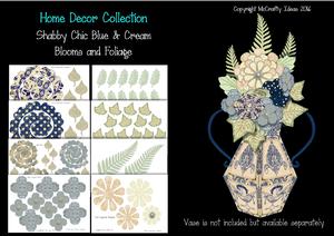 Shabby Chic Blooms & Foliage - Blue & Cream