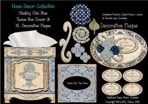 Shabby Chic Tissue Box Cover & Decorative Plaque - Blue