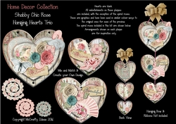 Shabby Chic Hanging Hearts Trio - Rustic Rose