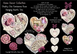Shabby Chic Hanging Hearts Trio - Parisienne Rose