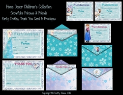 Snowflake Princess Party Invites, Thank you Cards and Envelopes