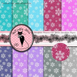 Snowflake Princess - 10 Glitter Sparkle Snowflake 8x8 Papers