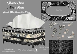 Shabby Chic Noir et Blanc Family Size Tissue Box Cover.
