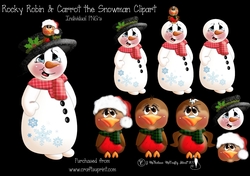 Rocky Robin & Carrot the Snowman Clipart PNGs