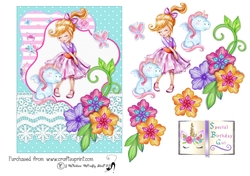 Dancing with Unicorns #2, 5x7 Card Front with Decoupage