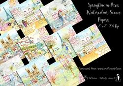 Springtime in Paris Watercolour Scenes 8x8 200 Dpi