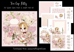 Tea Cup Kitty 7x7 Card Front & Insert Mini Kit
