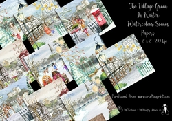 The Village Green in Winter Watercolour Scenes 8x8 200 Dpi