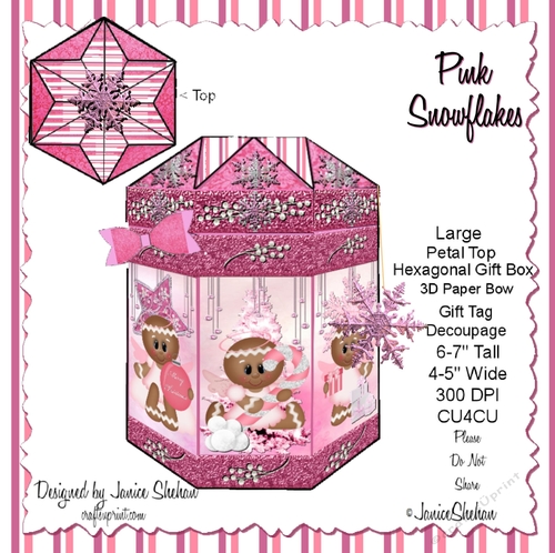 PINK SNOWFLAKES GINGERBREAD - PETAL TOP BOX