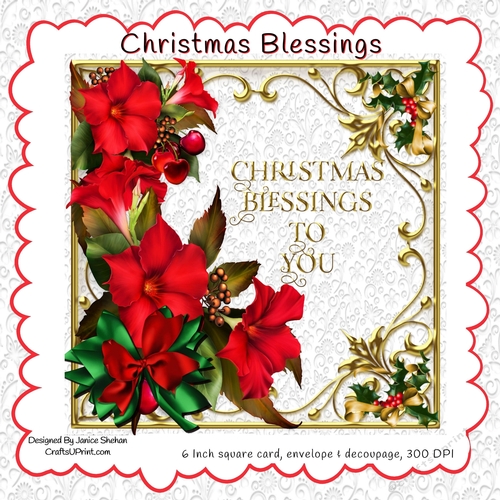 CHRISTMAS BLESSINGS - 6 INCH SQUARE, ENVELOPE AND DECOUPAGE