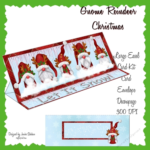 LARGE DL CARD, DECOUPAGE AND ENVELOPE KIT - GNOME REINDEER CHRISTMAS