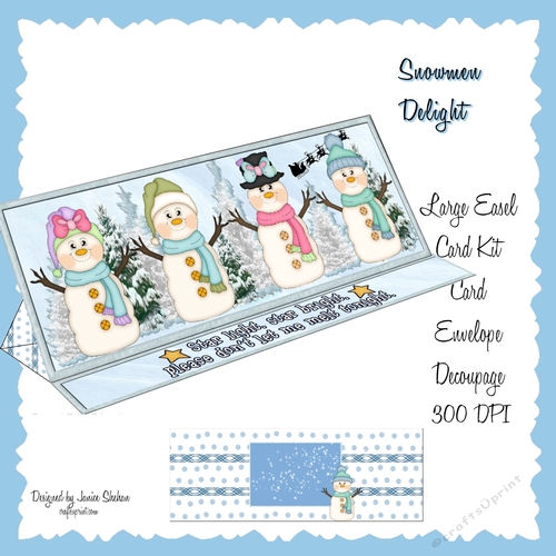 LARGE DL CARD, DECOUPAGE AND ENVELOPE KIT - SNOWMEN DELIGHT