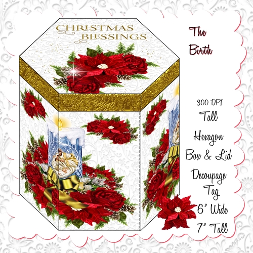 HEXAGON GIFT BOX - POINSETTIAS AND ROSES