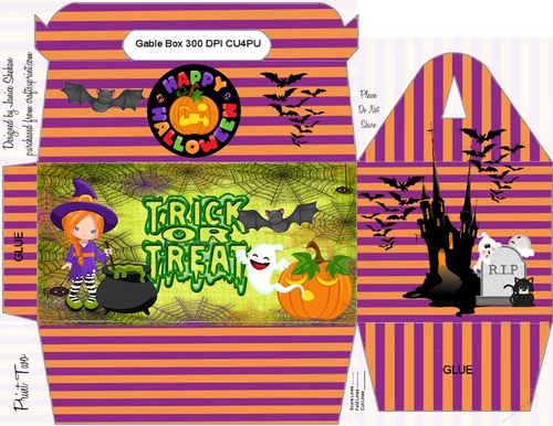 HALLOWEEN GABLE TOP BOX  -  CUTE LITTLE WITCHES