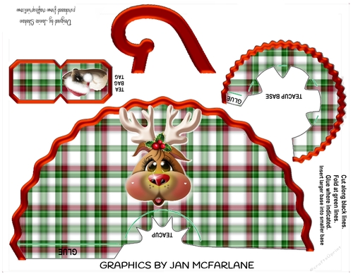 RUDOLPH CHRISTMAS - TEA CUP TEACUP FAVOR GIFT BOX BAG