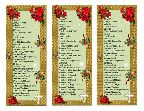 NAMES OF GOD BOOKMARKS CHRISTMAS